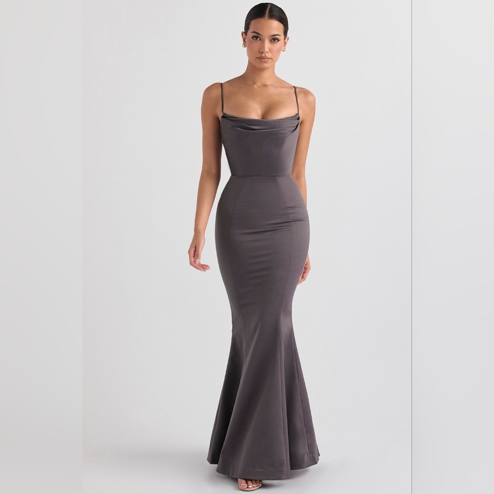 House of CB Slate Gray Cowl Neck Maxi Dress